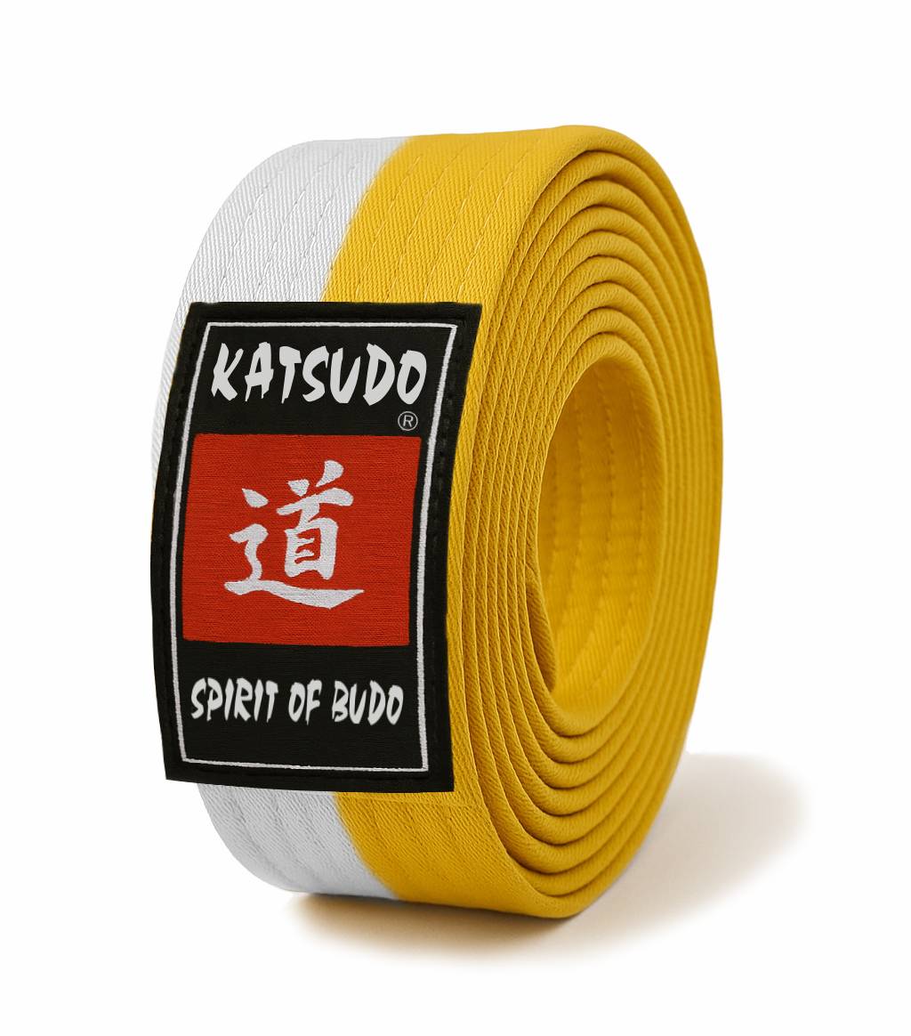 Katsudo колан obi Master, бяло-жълт