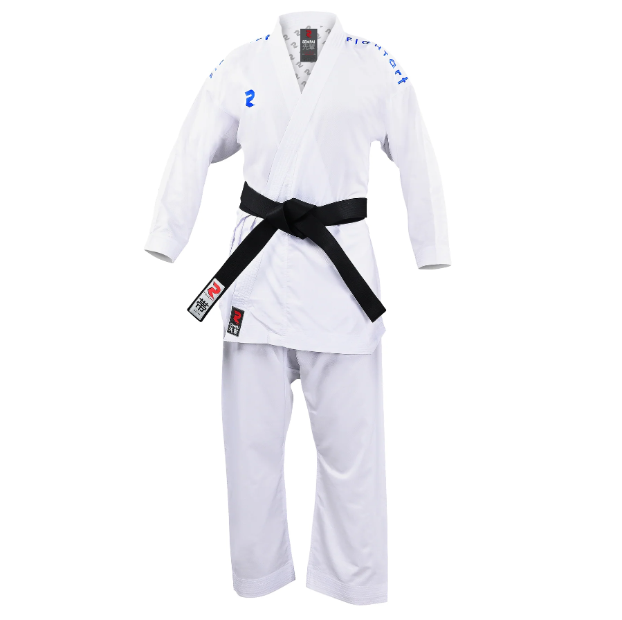 Fight Art карате кимоно Sempai WKF 120 g, със сини знаци